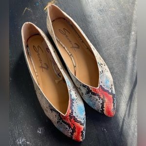 seven snakeskin ballet flats